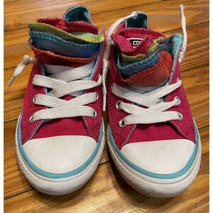 Converse All Star Hot Pink Low Top Shoes‎ With Multicolored Tongue Size Girls 13